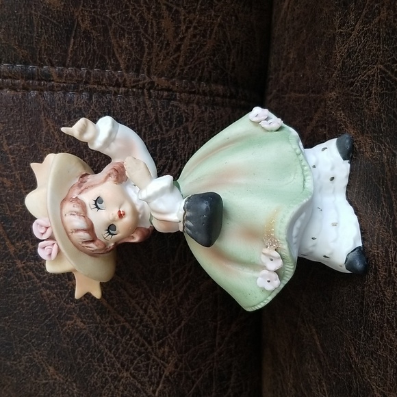 Vtg Adorable Little Green Dress Porcelain Baby Doll Figurine Made In Japan - Picture 5 of 12